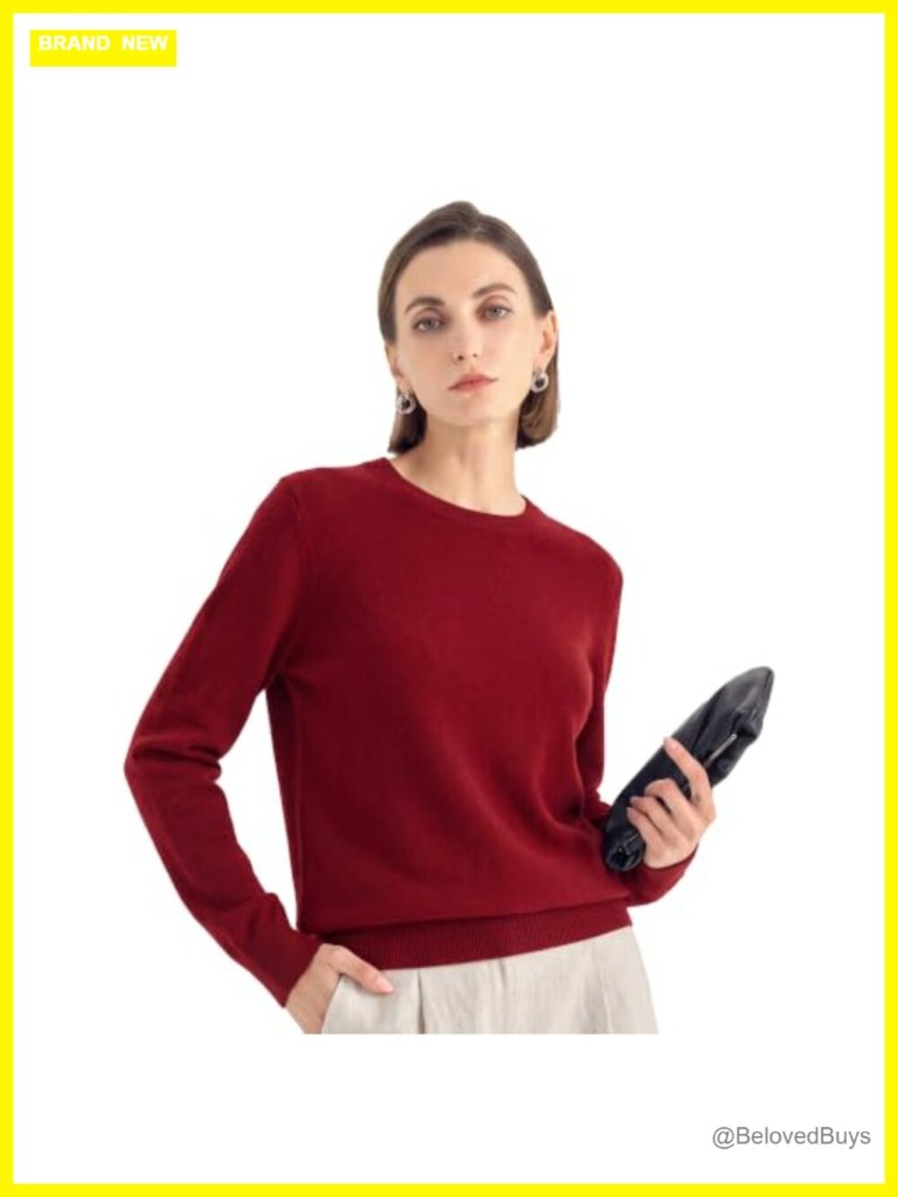 100% Pure Cashmere Crewneck Pullover Sweater Women Long Sleeve